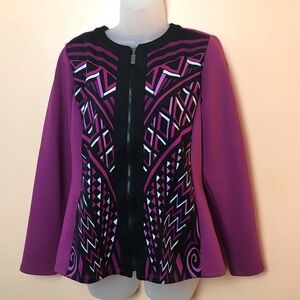 Bob Mackie Wearable Art Purple Geometric Track Warm Up Jacket S